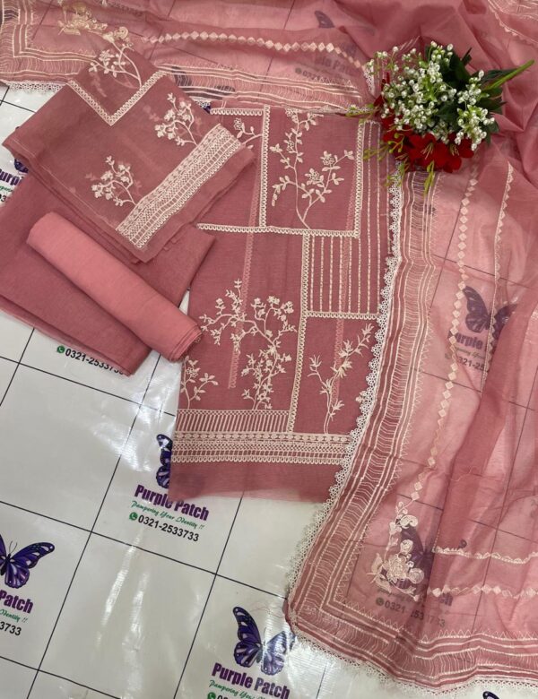 White Intricate Embroidery Pink