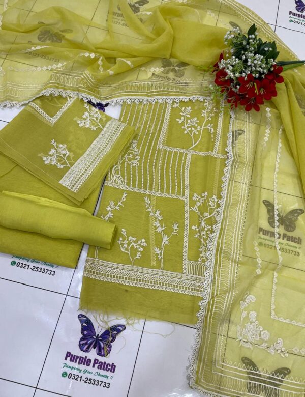 White Intricate Embroidery Mustard