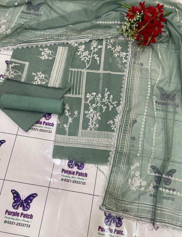 White Intricate Embroidery Light Green