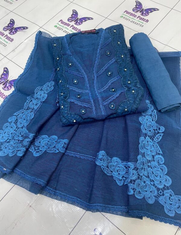 Floral Embroidered Lace Dark Blue