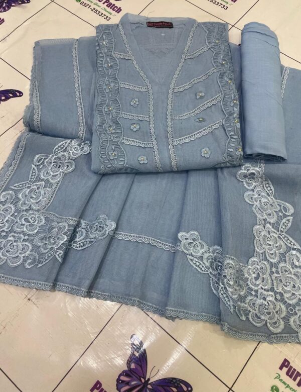 Floral Embroidered Lace Light Blue