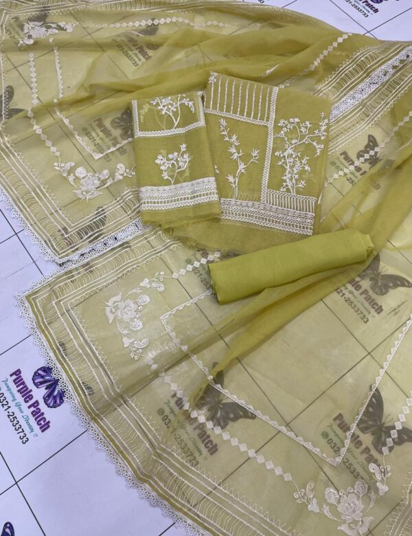 White Inticrate Embroidery Yellow Mustard
