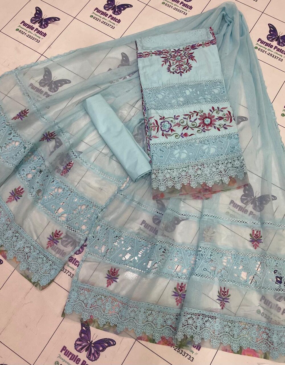 Nureh Collection ( luxury Lawn ) Ice Blue - Image 4