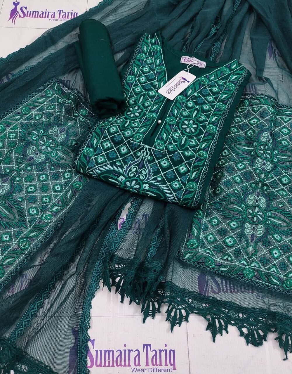 Dark Sea Green Phulkari