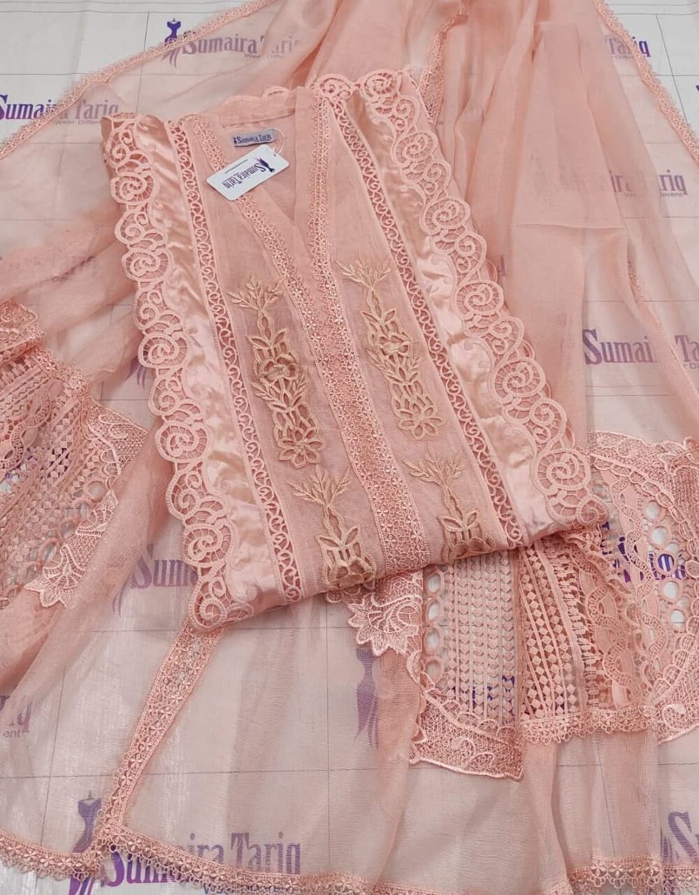 Silk Cut Work Peach Nude
