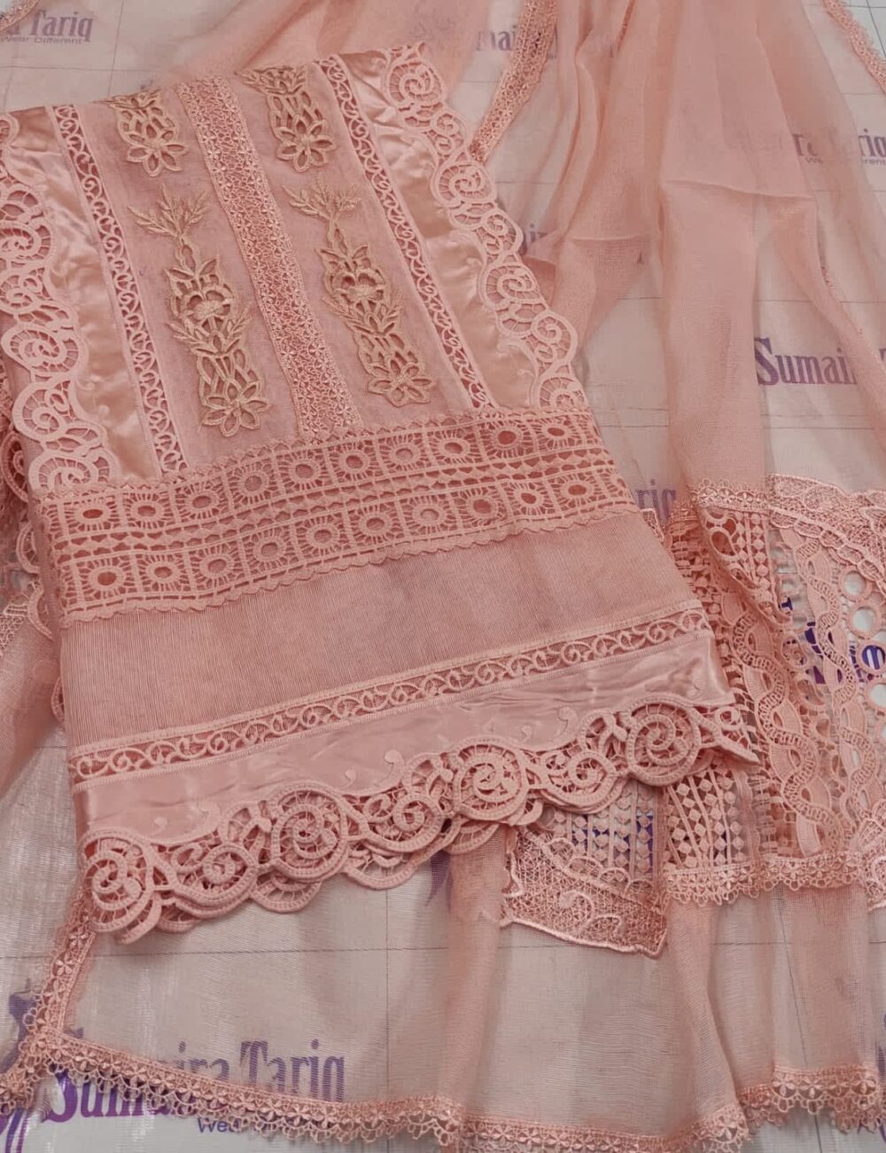 Silk Cut Work Peach Nude - Image 3