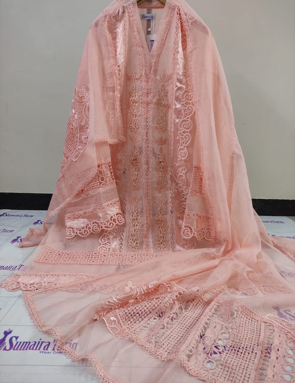 Silk Cut Work Peach Nude - Image 5