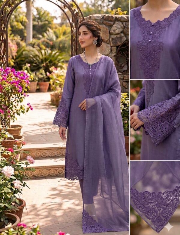 Silk Cut Work Noor E Khas Lavender Purple