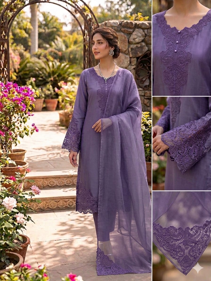 Silk Cut Work Noor E Khas Lavender Purple