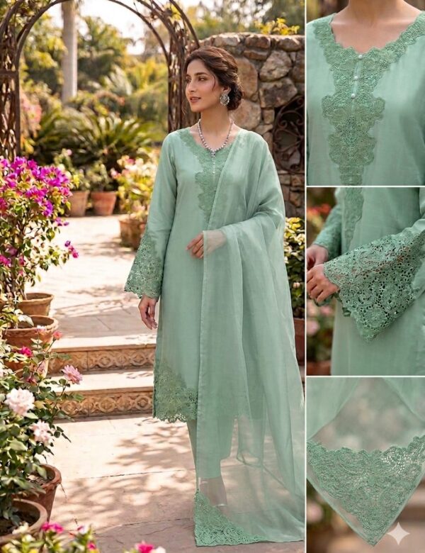 Silk Cut Work Noor E Khas Pista Mint Green