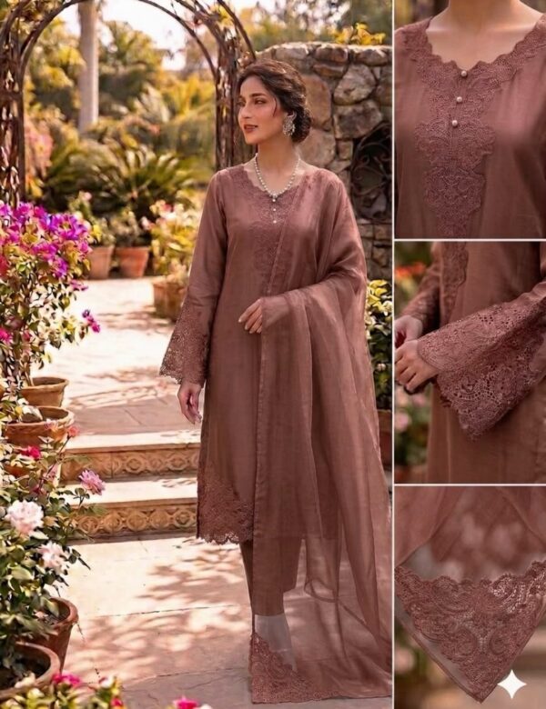 Silk Cut Work Noor E Khas Coffee Nude