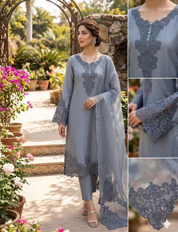 Silk Cut Work Noor E Khas Charcoal Grey